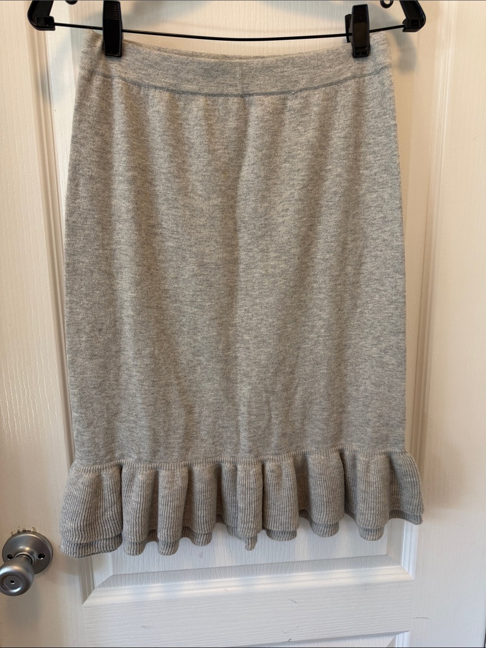 J. Crew Light Gray Ruffle-Hem Midi Skirt